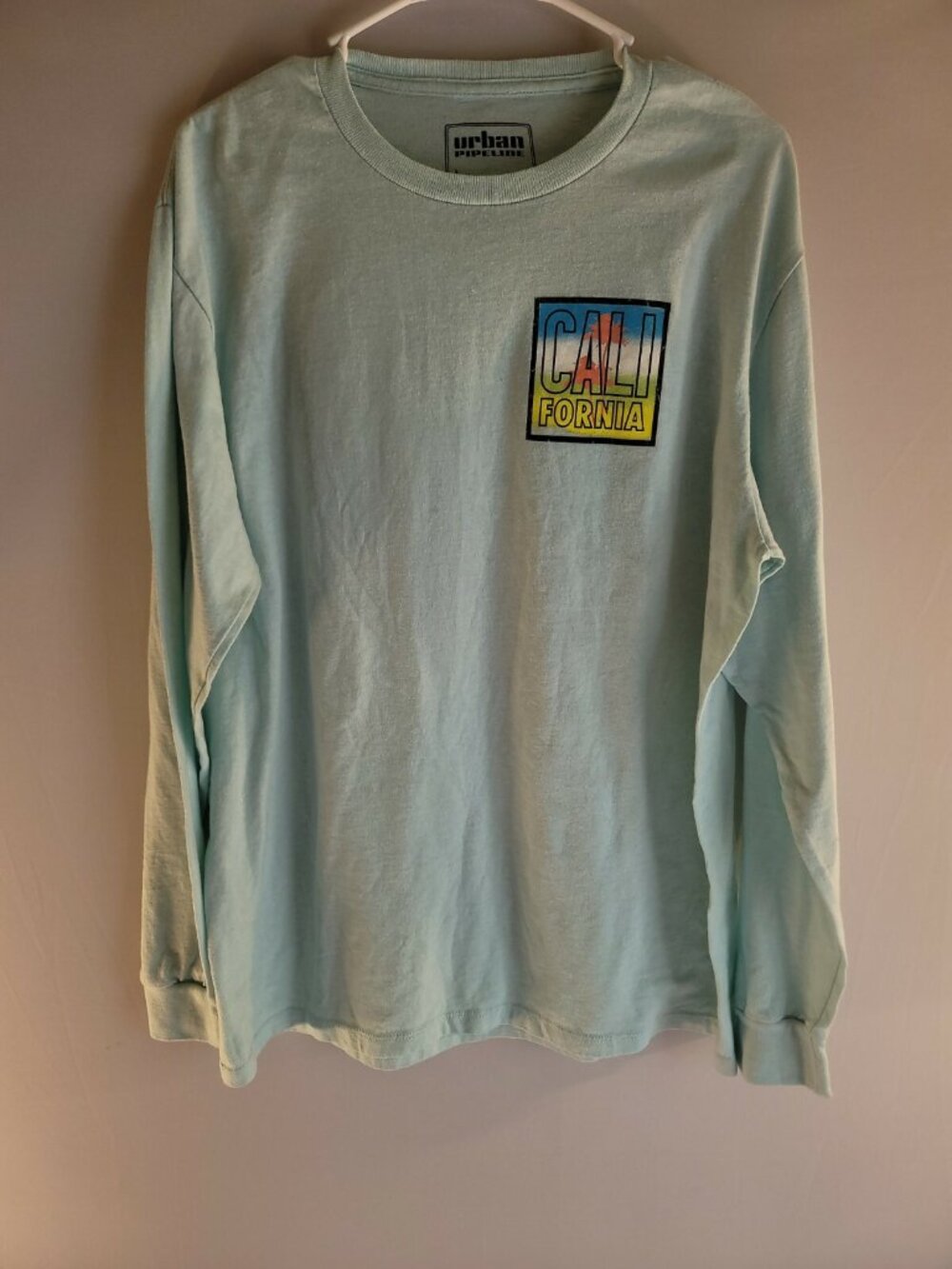 Urban Pipeline Mens Sea Green Longsleeve Lg California palm tree Shirt